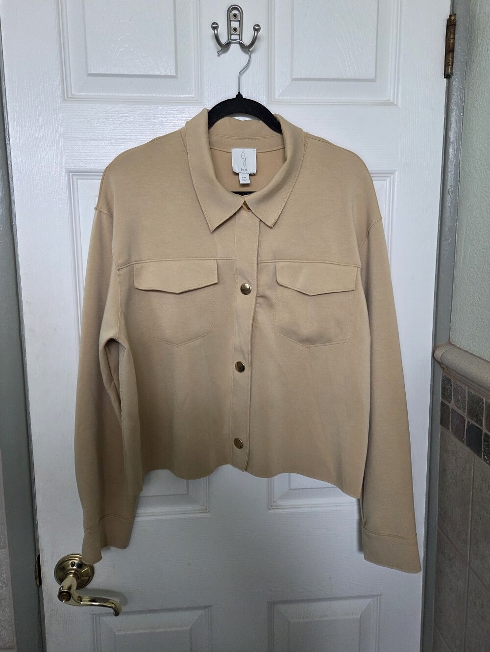Joie Beige Button-Front Shirt Jacket Fall Casual Everyday Raw Hem Size Large